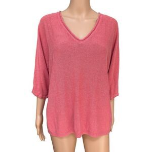 Tahari 100% linen coral v-neck sweater size XL